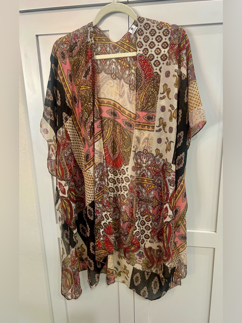 Jessica McClintock Multicolor Paisley Kimono Wrap - Pink, Red, Black one size